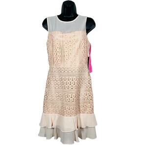 NEW! Betsey Johnson Crochet Blush Dress Sleeveless Mesh Top Bodice Ruffle - 6
